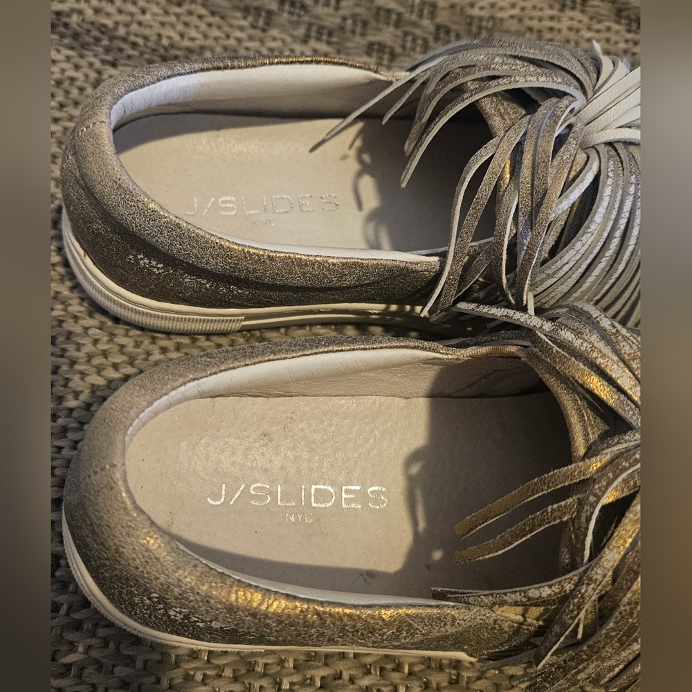J/Slides Bronze Metallic Leather Aria Shoes. 6 - Picture 3 of 7